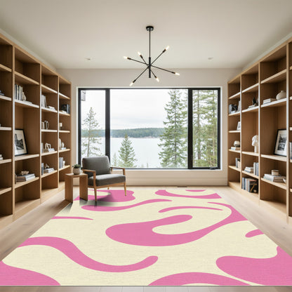 Cream Pink Swirl Liquid Abstract Art Rug