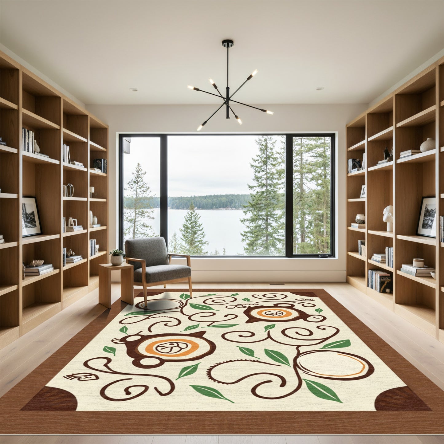 Earthy Brown Whimsical Organic Swirl Rug