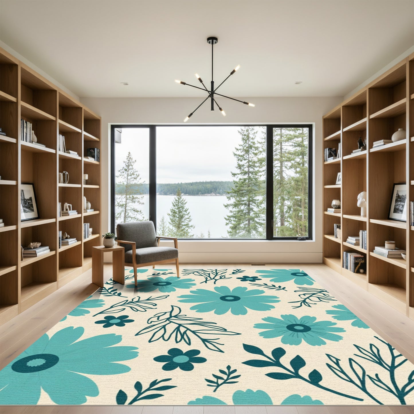 Teal Floral Meadow Botanical Rug
