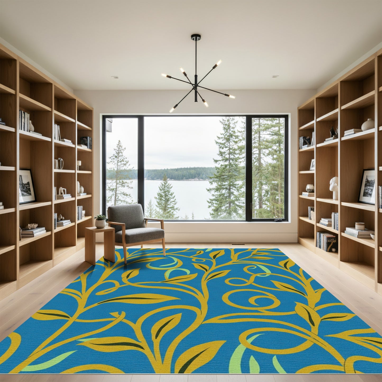 Golden Vine Blue Swirl Botanical Rug