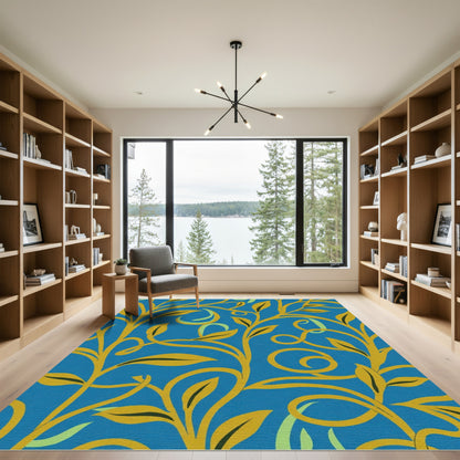 Golden Vine Blue Swirl Botanical Rug