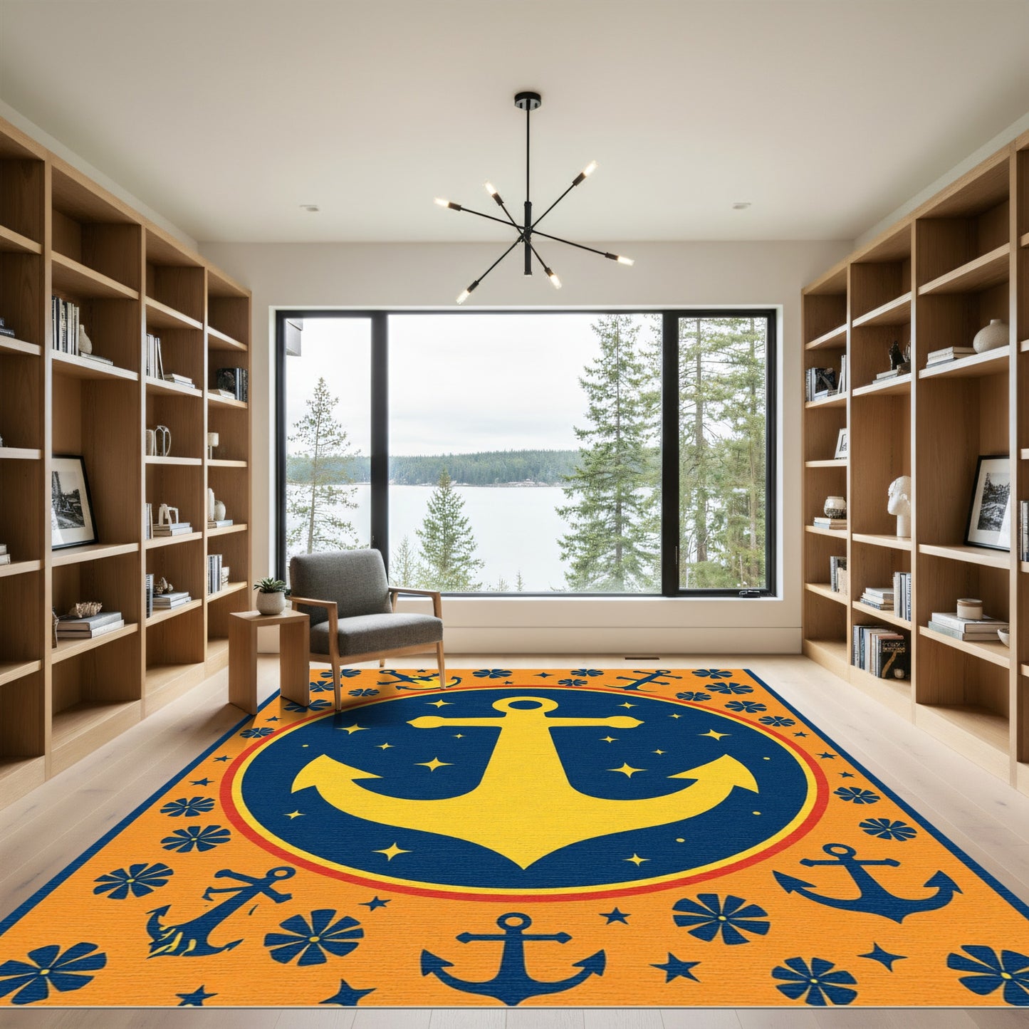 Navy Yellow Anchor Nautical Stars Rug
