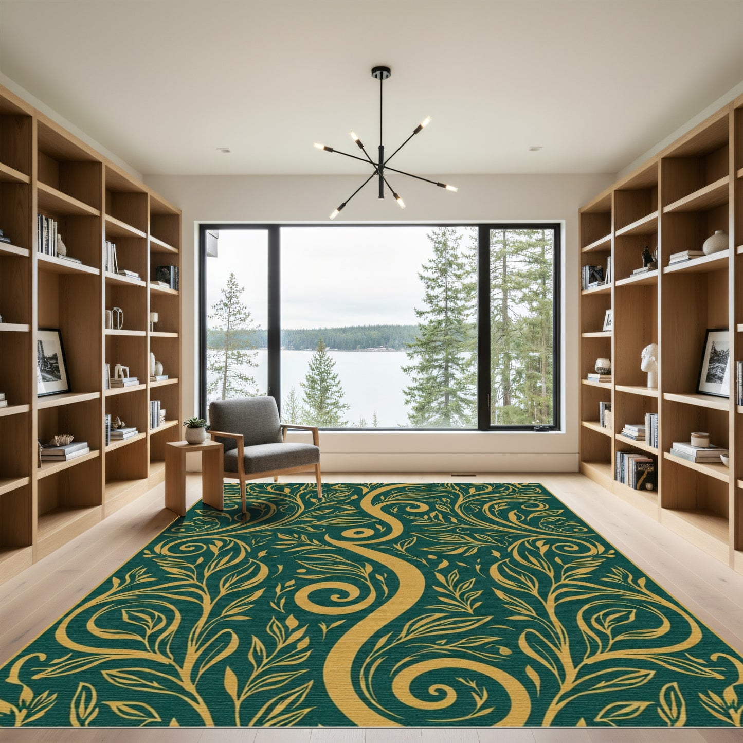 Emerald Golden Swirl Floral Vine Rug