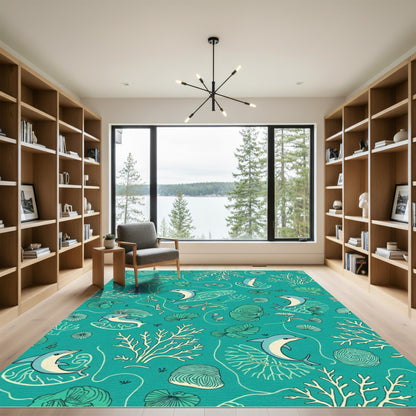 Playful Blue Dolphins Coral Reef Scene Rug