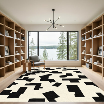 Abstract Black Cream Fragment Composition Rug