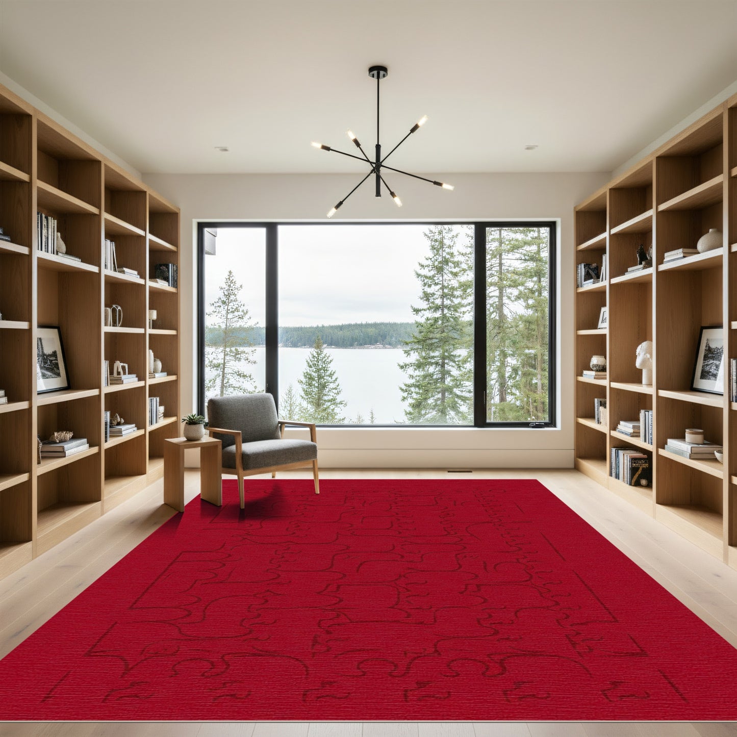 Crimson Abstract Human Profile Arrangement Rug