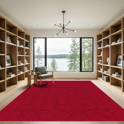 Crimson Abstract Human Profile Arrangement Rug