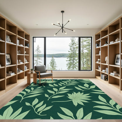 Verdant Forest Leaf Botanical Arrangement Rug