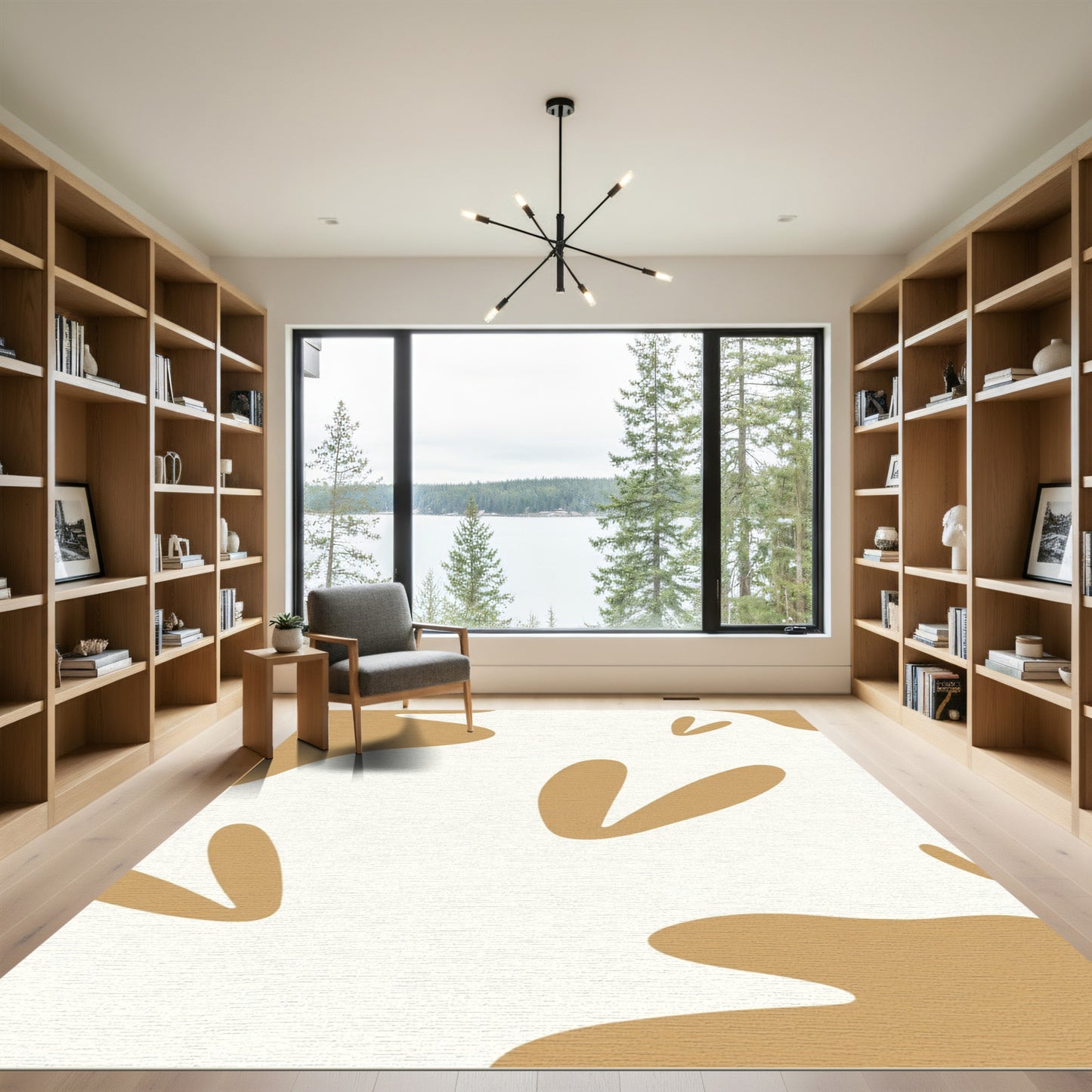Warm Beige Abstract Organic Shapes Rug