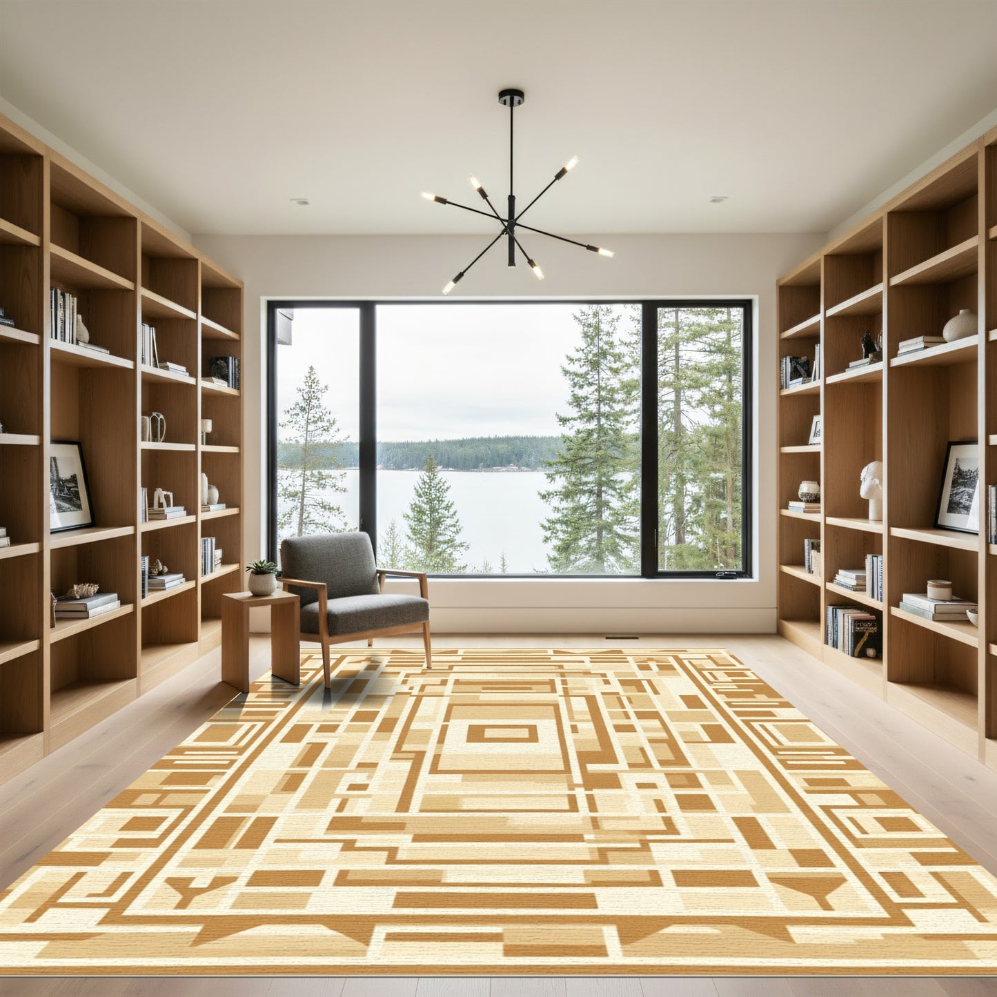 Geometric Tan Neutral Abstract Layout Rug