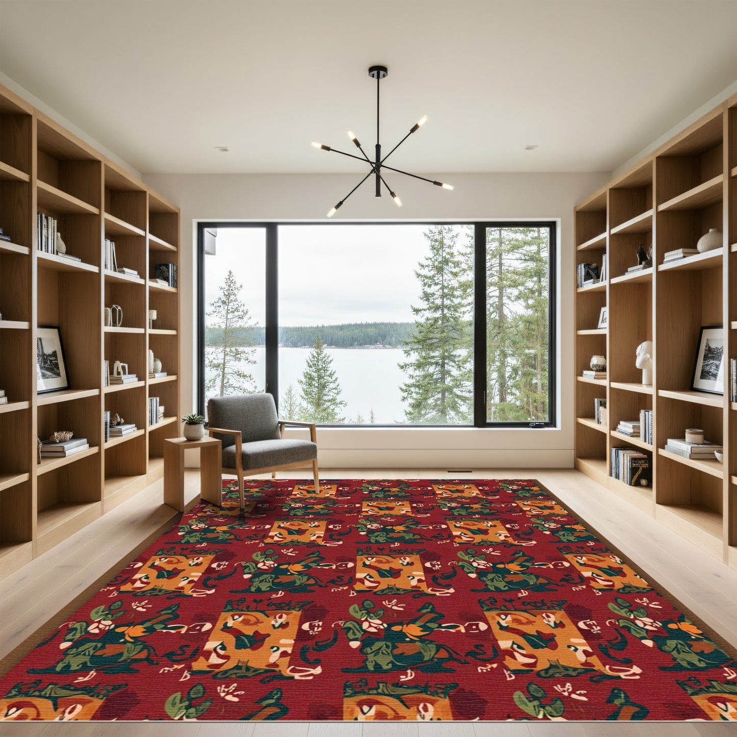 Crimson Earthy Abstract Human Figures Rug