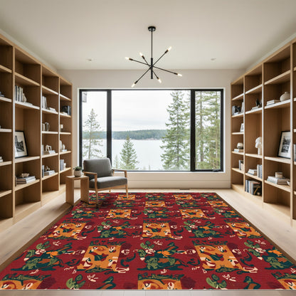 Crimson Earthy Abstract Human Figures Rug
