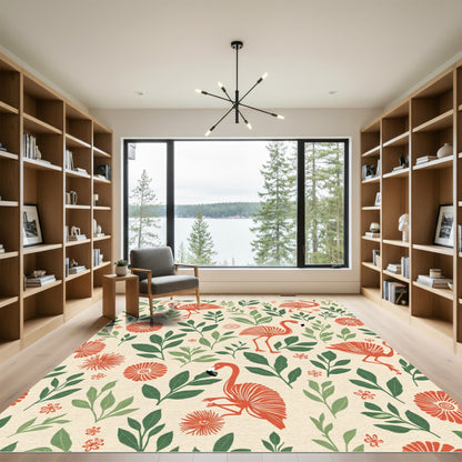 Tropical Coral Flamingo Foliage Meadow Rug
