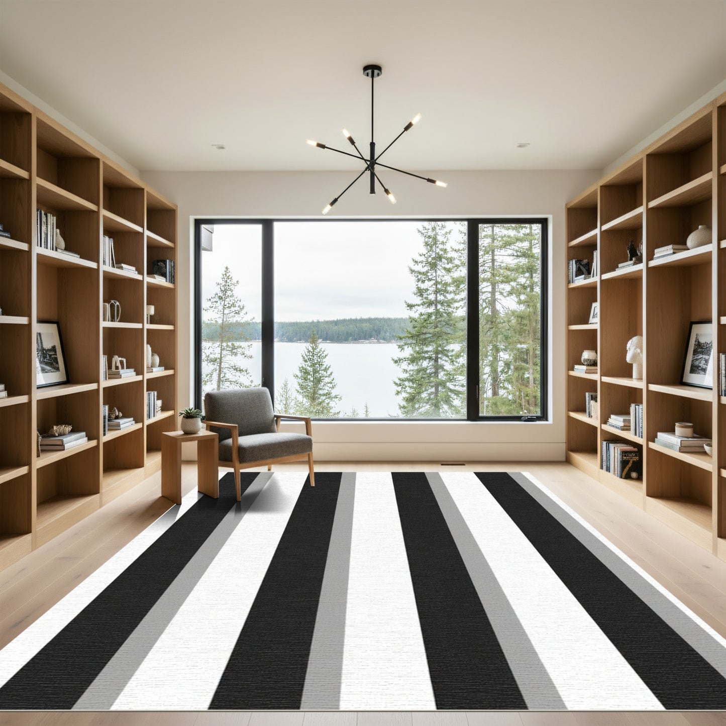 Bold Black Gray White Stripes Rug