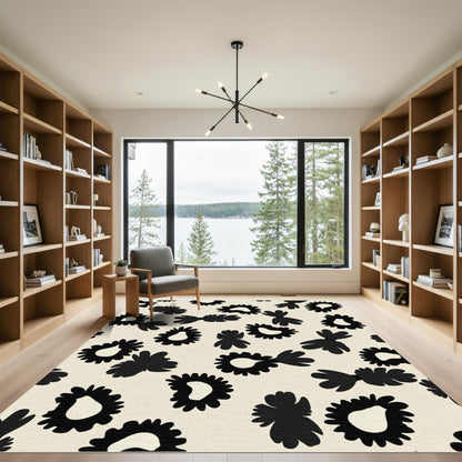 Black Floral Leopard Print Rug