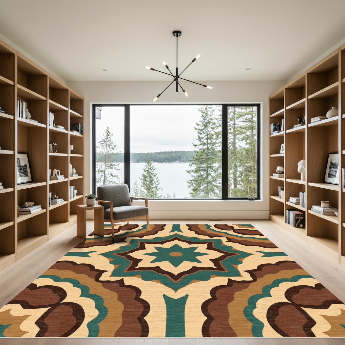 Deep Teal Swirling Starburst Rug