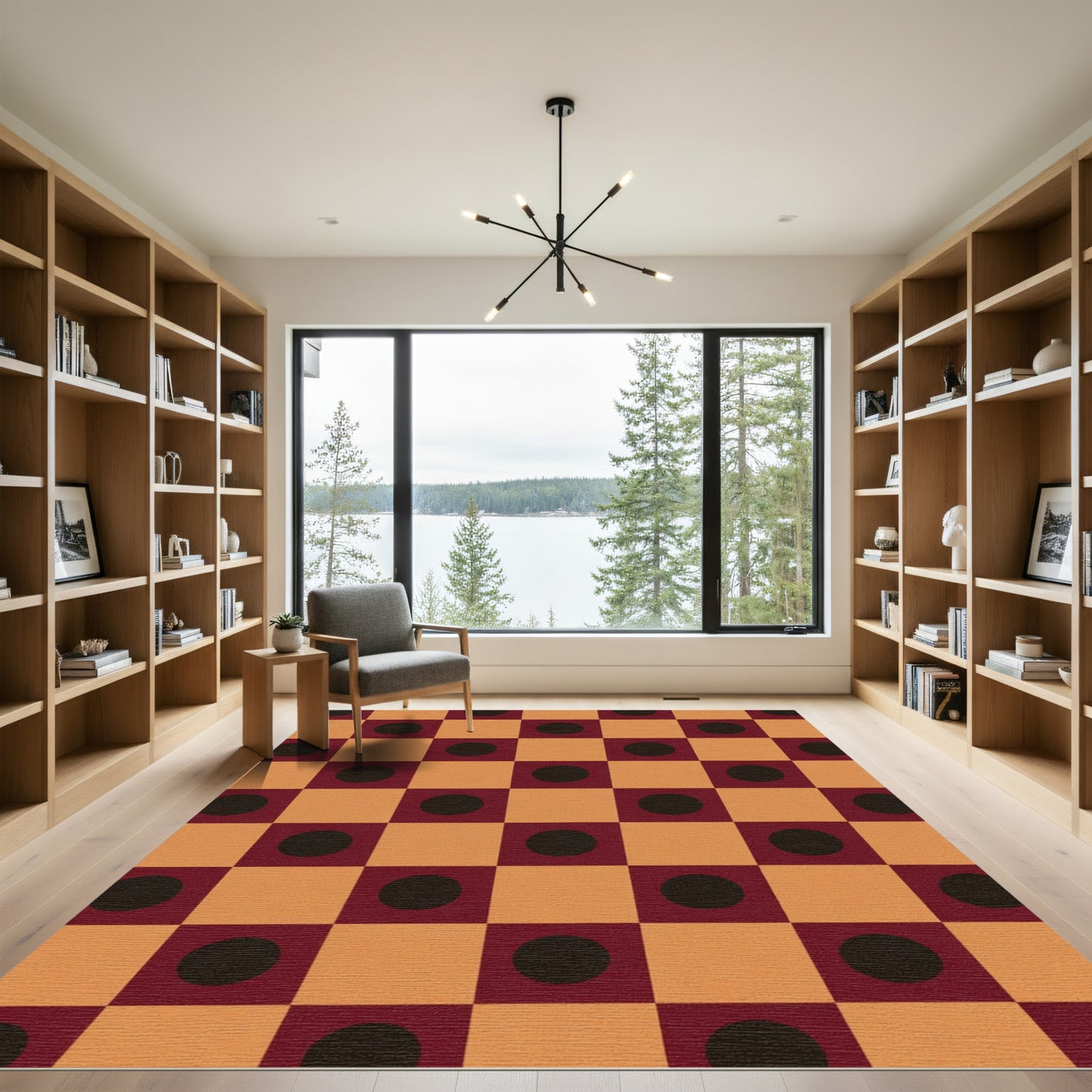 Orange Burgundy Dot Checkerboard Rug