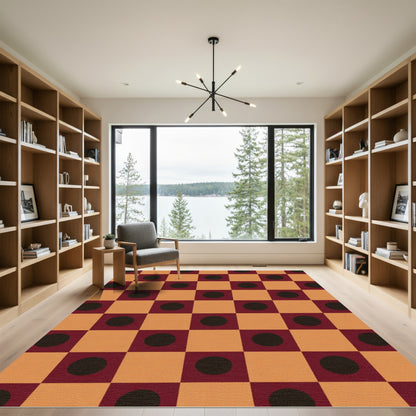 Orange Burgundy Dot Checkerboard Rug