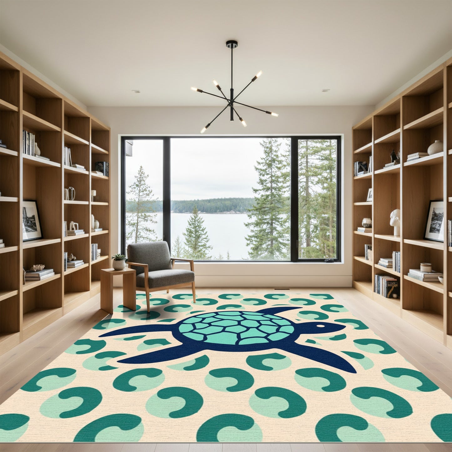Dark Blue Turtle Aqua Circles Rug
