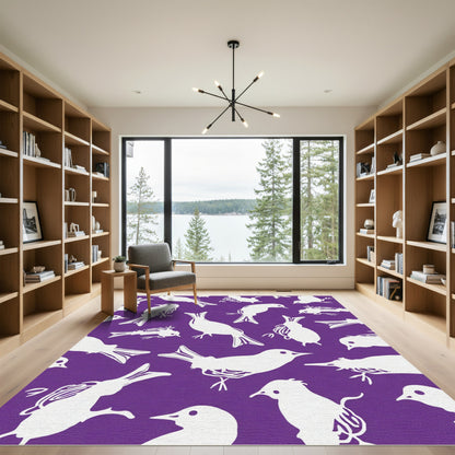 Purple White Bird Flock Composition Rug