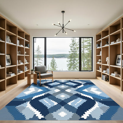 Navajo Blue Diamond Geometric Medallion Rug