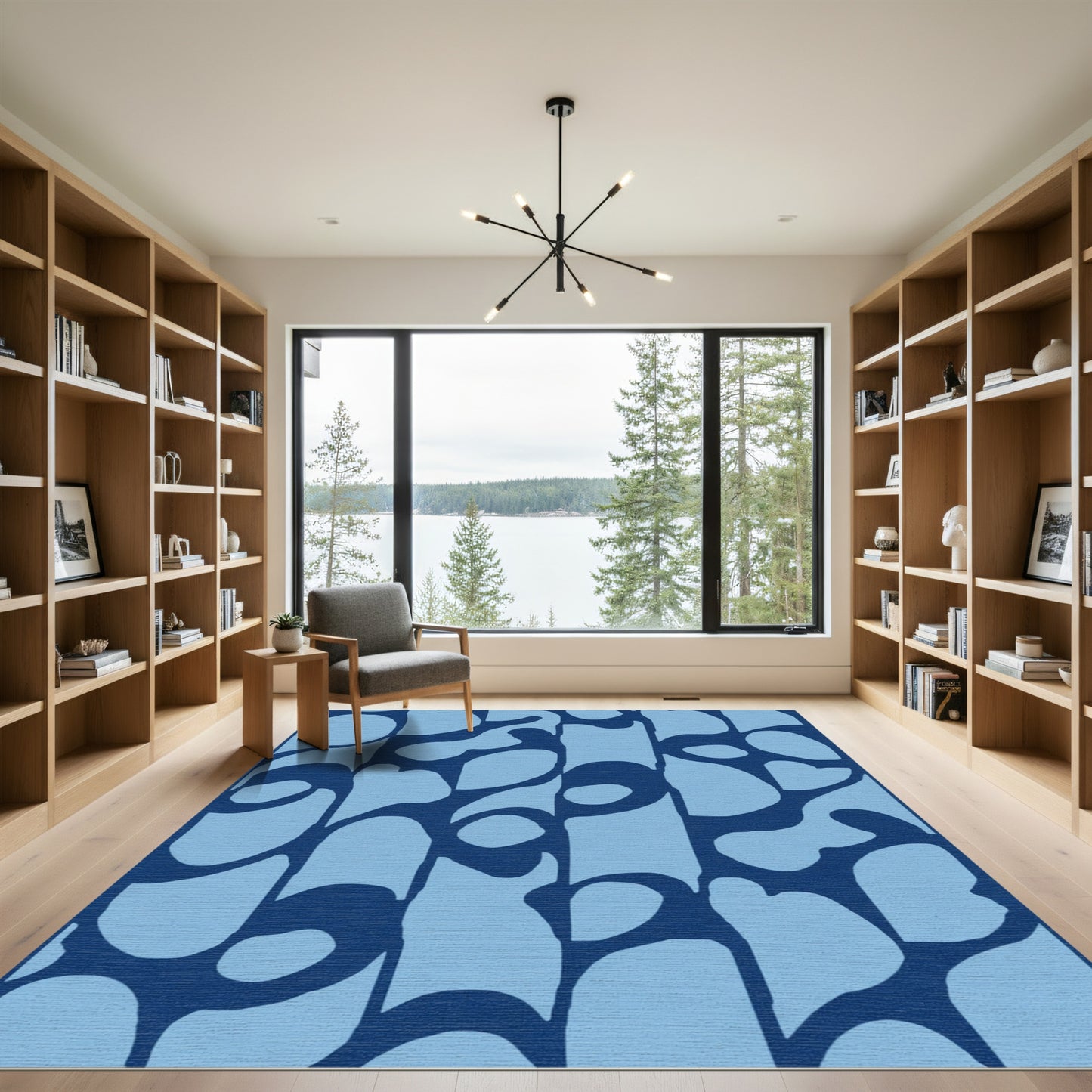 Deep Blue Organic Vertical Stripe Rug