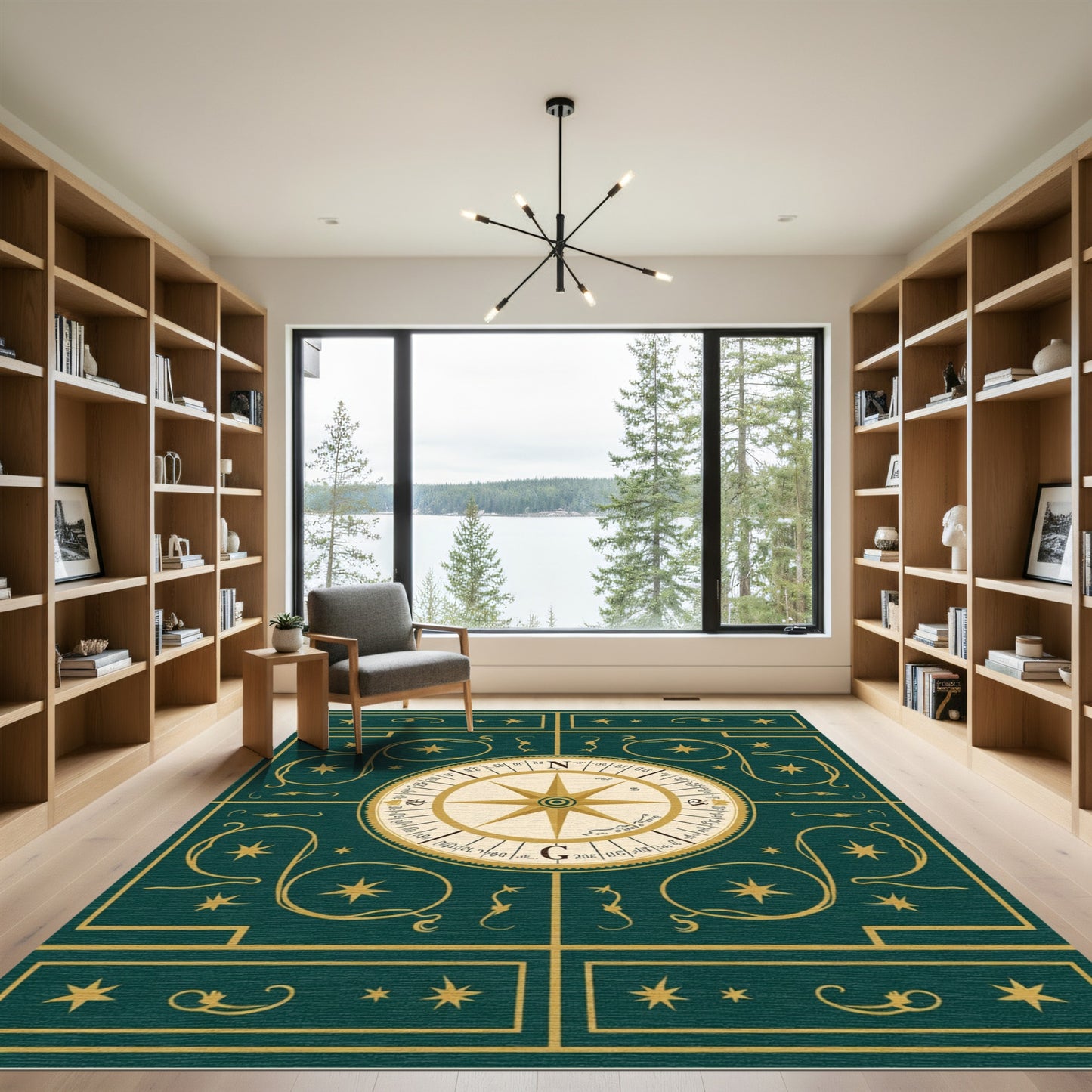 Emerald Green Compass Star Scroll Rug