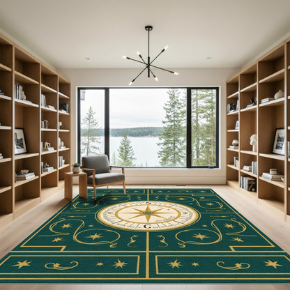 Emerald Green Compass Star Scroll Rug