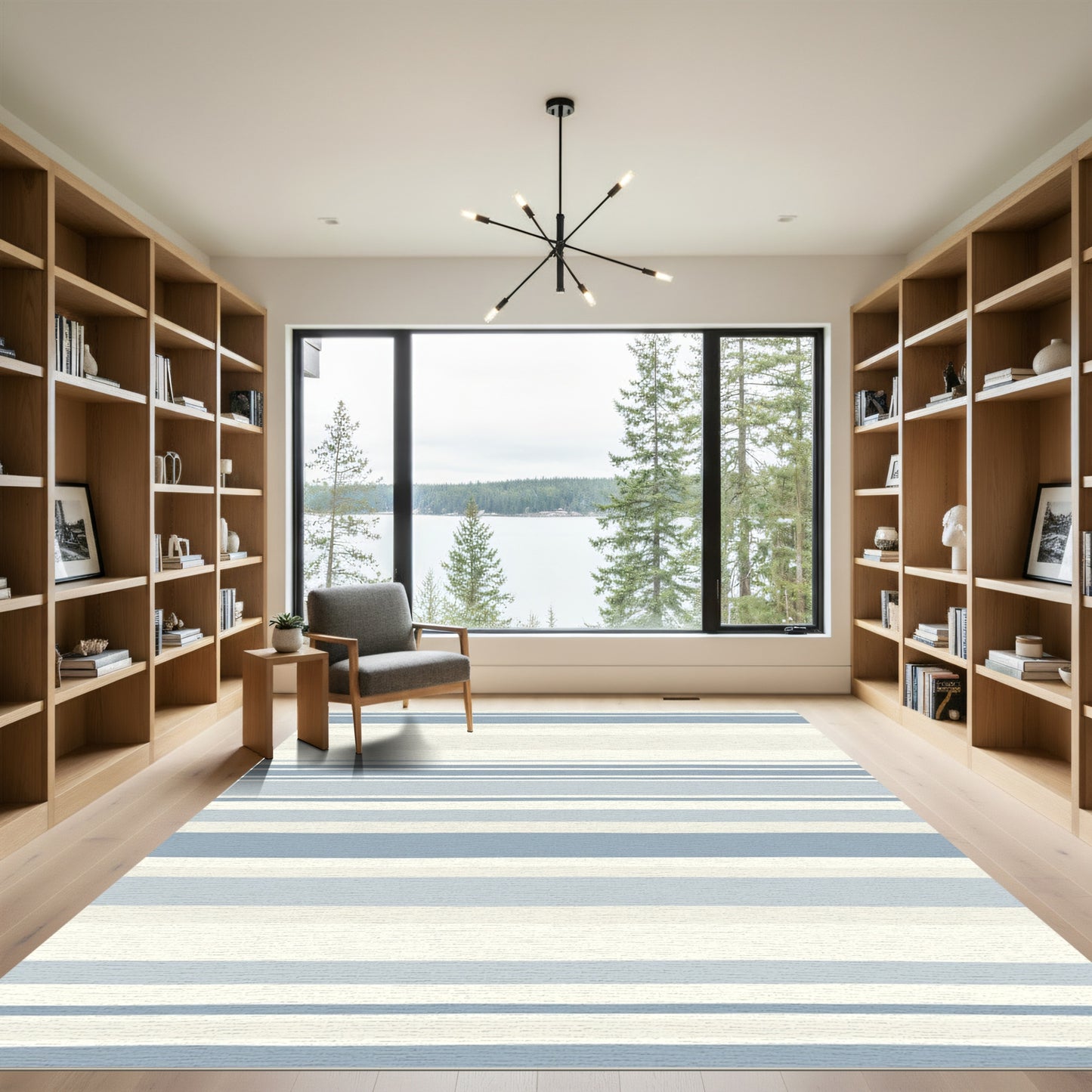 Coastal Blue Neutral Stripe Rug