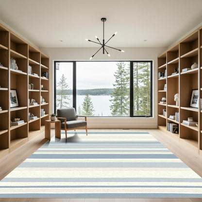 Coastal Blue Neutral Stripe Rug