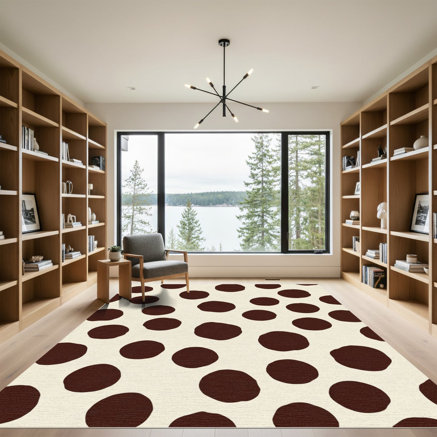 Irregular Brown Polka Dot Cream Background Rug