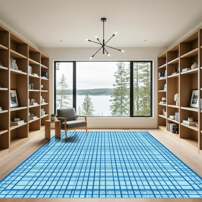 Ocean Blue Grid Lines Rug