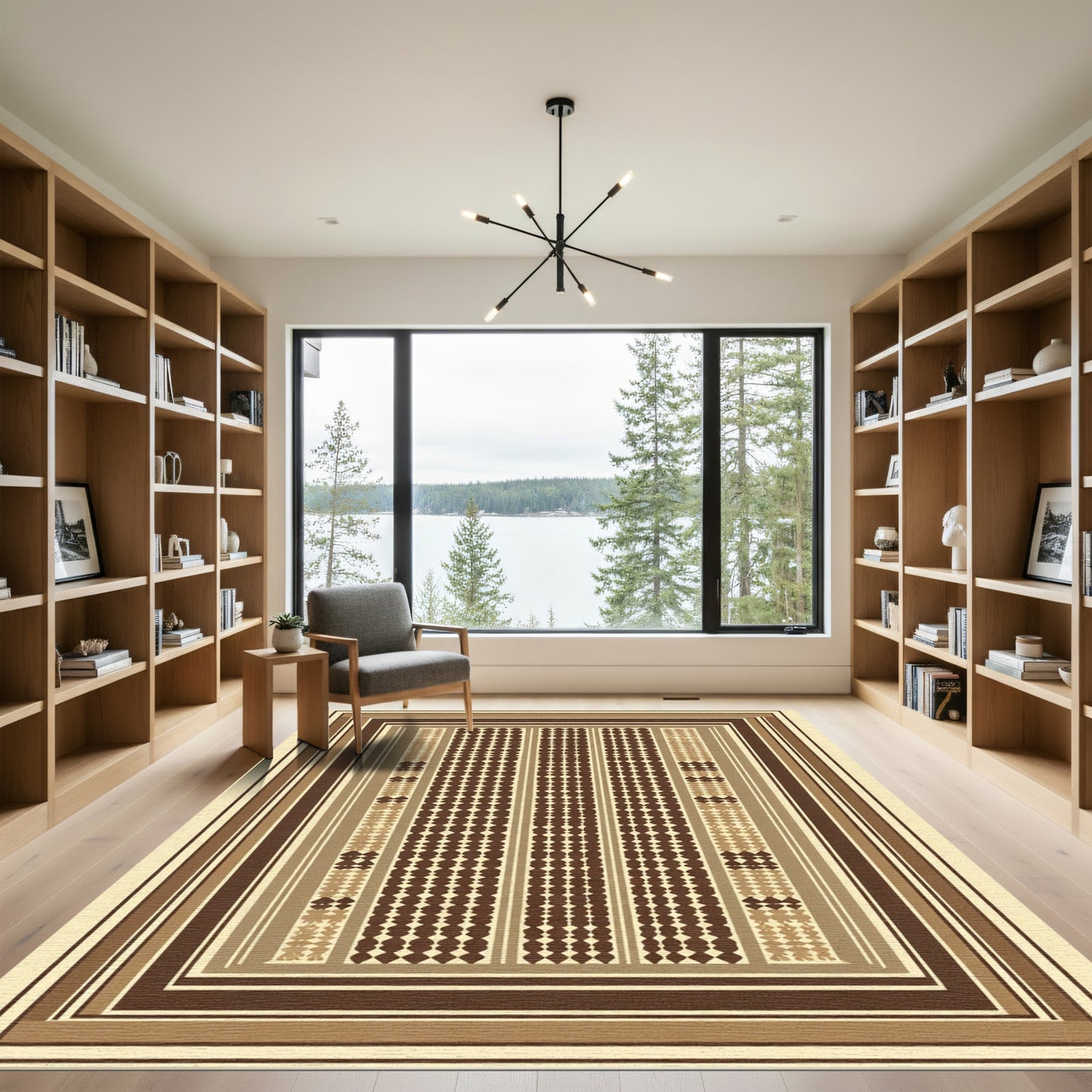 Earthy Brown Textured Geometric Squares Rug