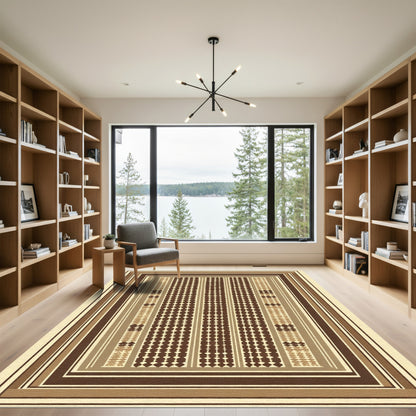 Earthy Brown Textured Geometric Squares Rug