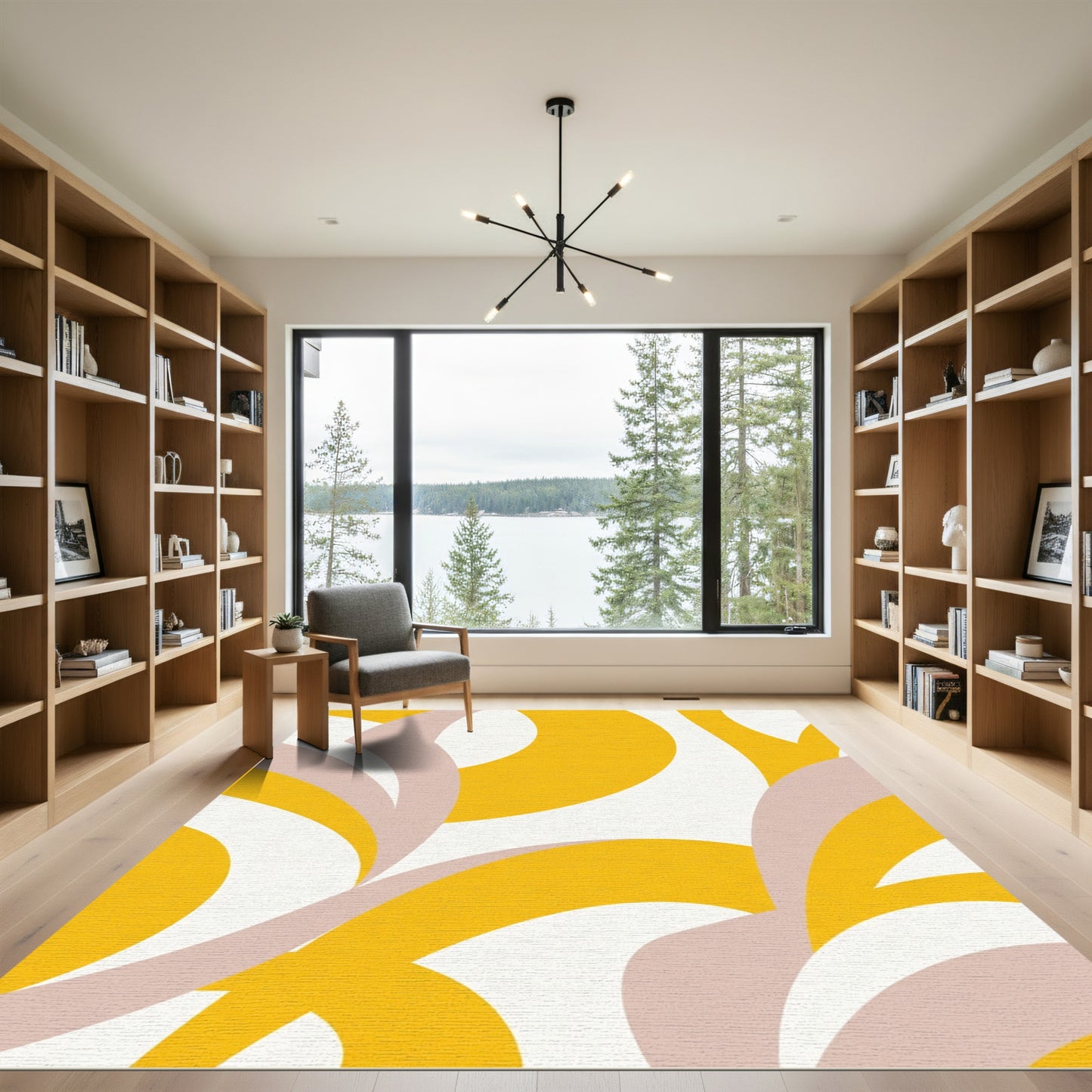 Golden Yellow Abstract Swirl Rug