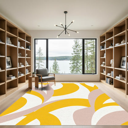 Golden Yellow Abstract Swirl Rug