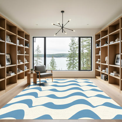 Cerulean Wave Abstract Stripes Rug
