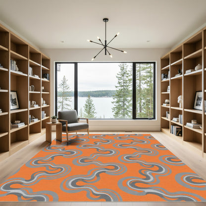 Orange Gray Wavy Ribbon Rug