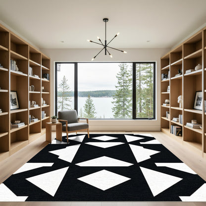 Black White Geometric Diamond Shapes Rug
