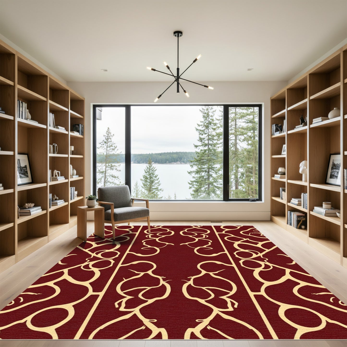 Rich Crimson Organic Vine Abstraction Rug