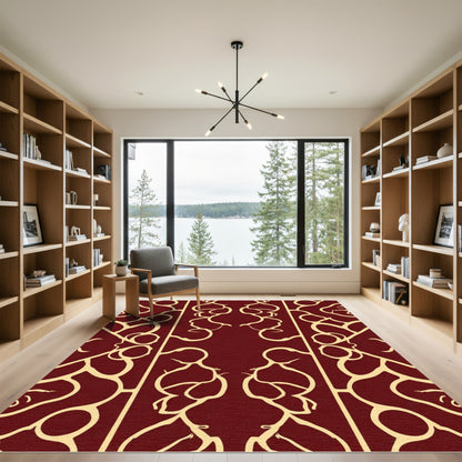 Rich Crimson Organic Vine Abstraction Rug