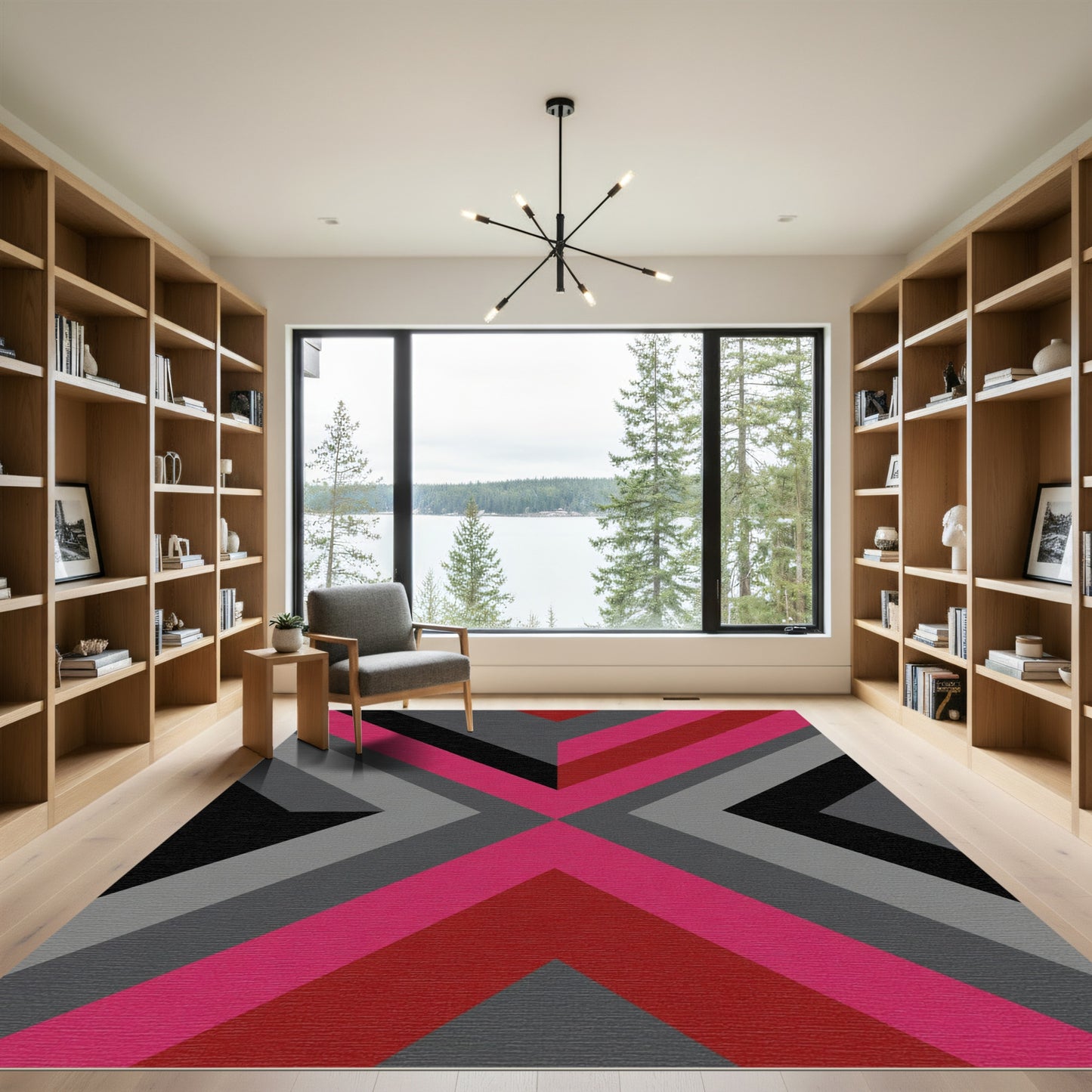 Bold Pink and Red Geometric Chevron Rug