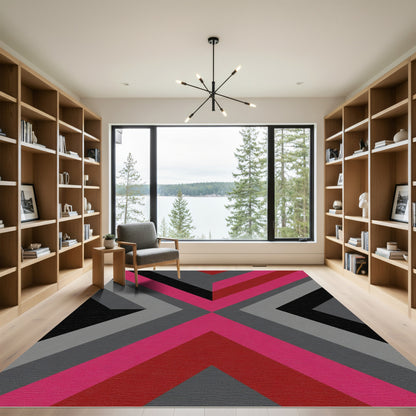 Bold Pink and Red Geometric Chevron Rug