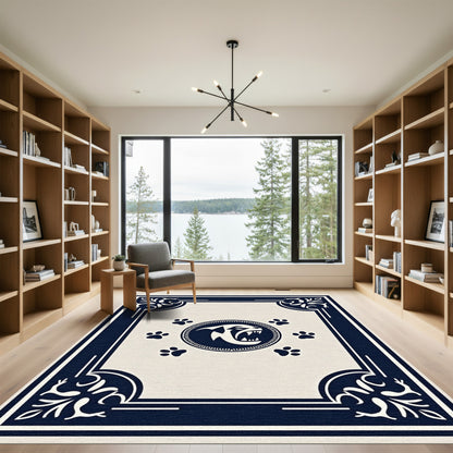Bold Navy Bulldog Paw Print Medallion Rug