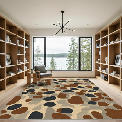 Earthy Brown Black Camouflage Spots Rug