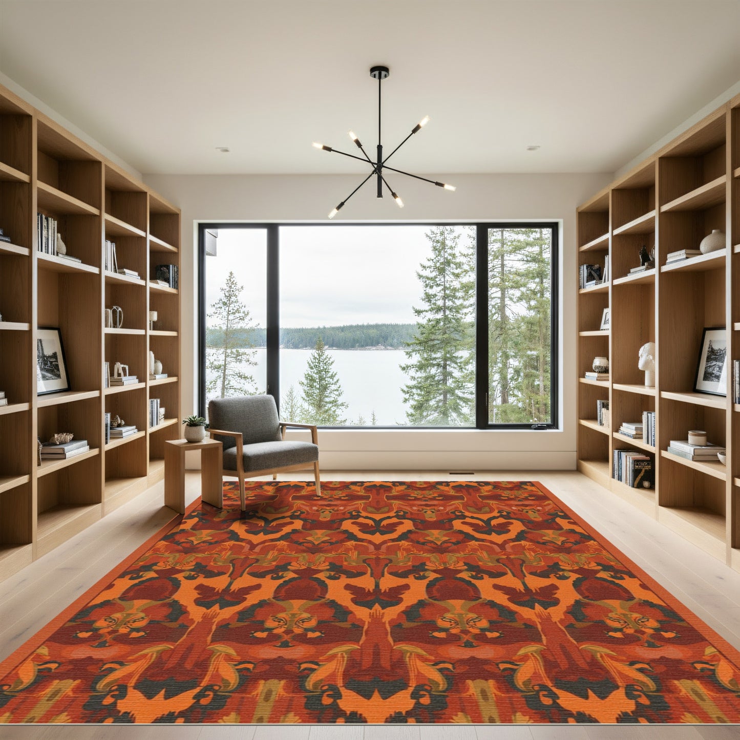Rich Orange Art Deco Arch Rug