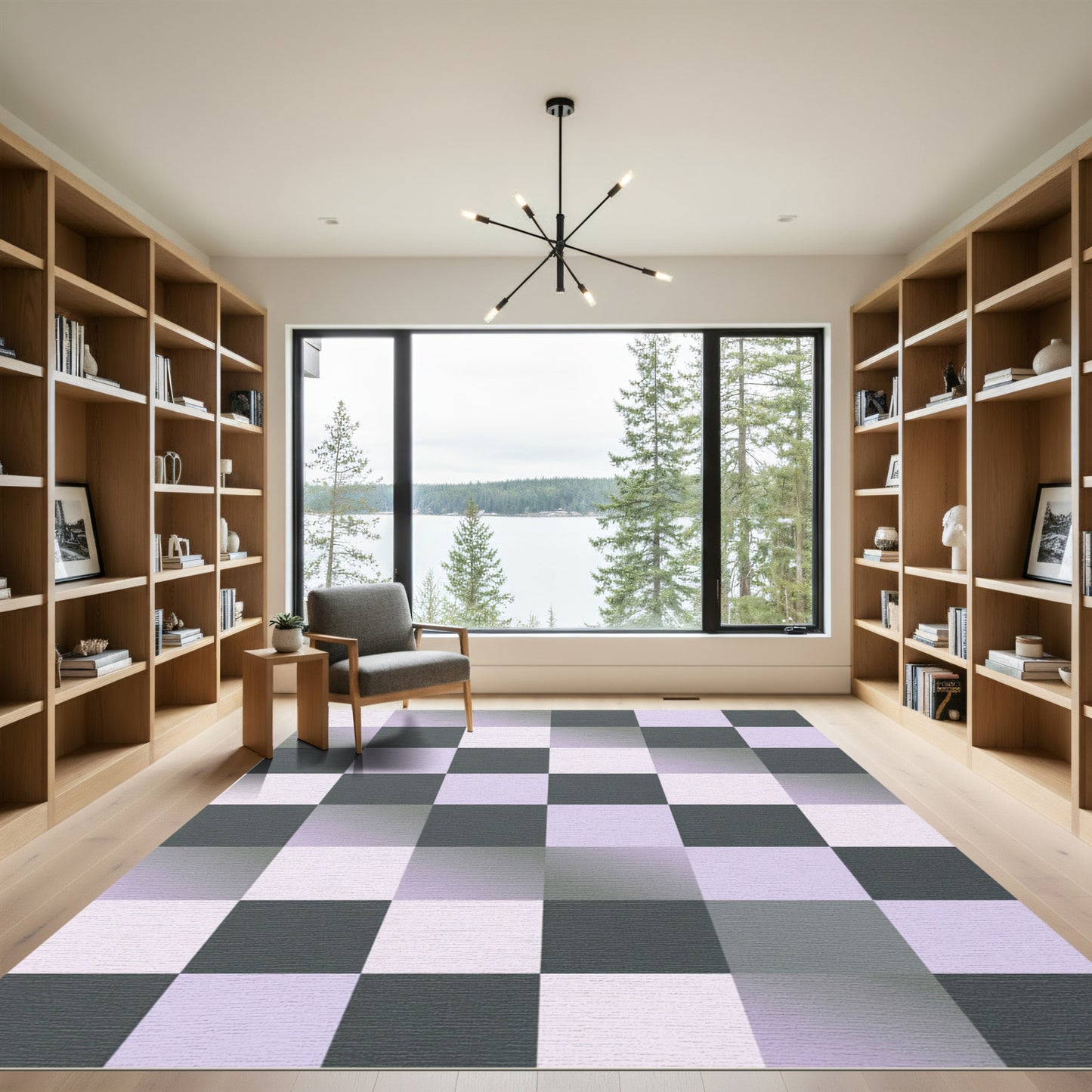 Modern Gray Lavender Checkerboard Squares Rug