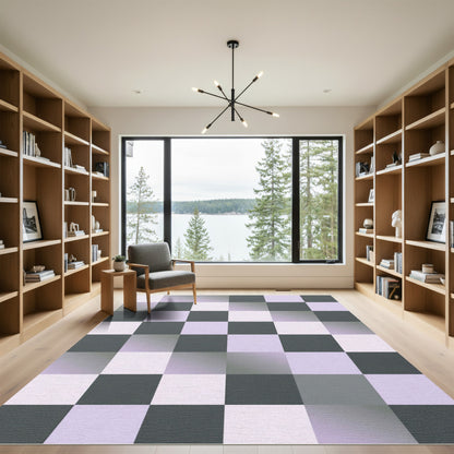 Modern Gray Lavender Checkerboard Squares Rug