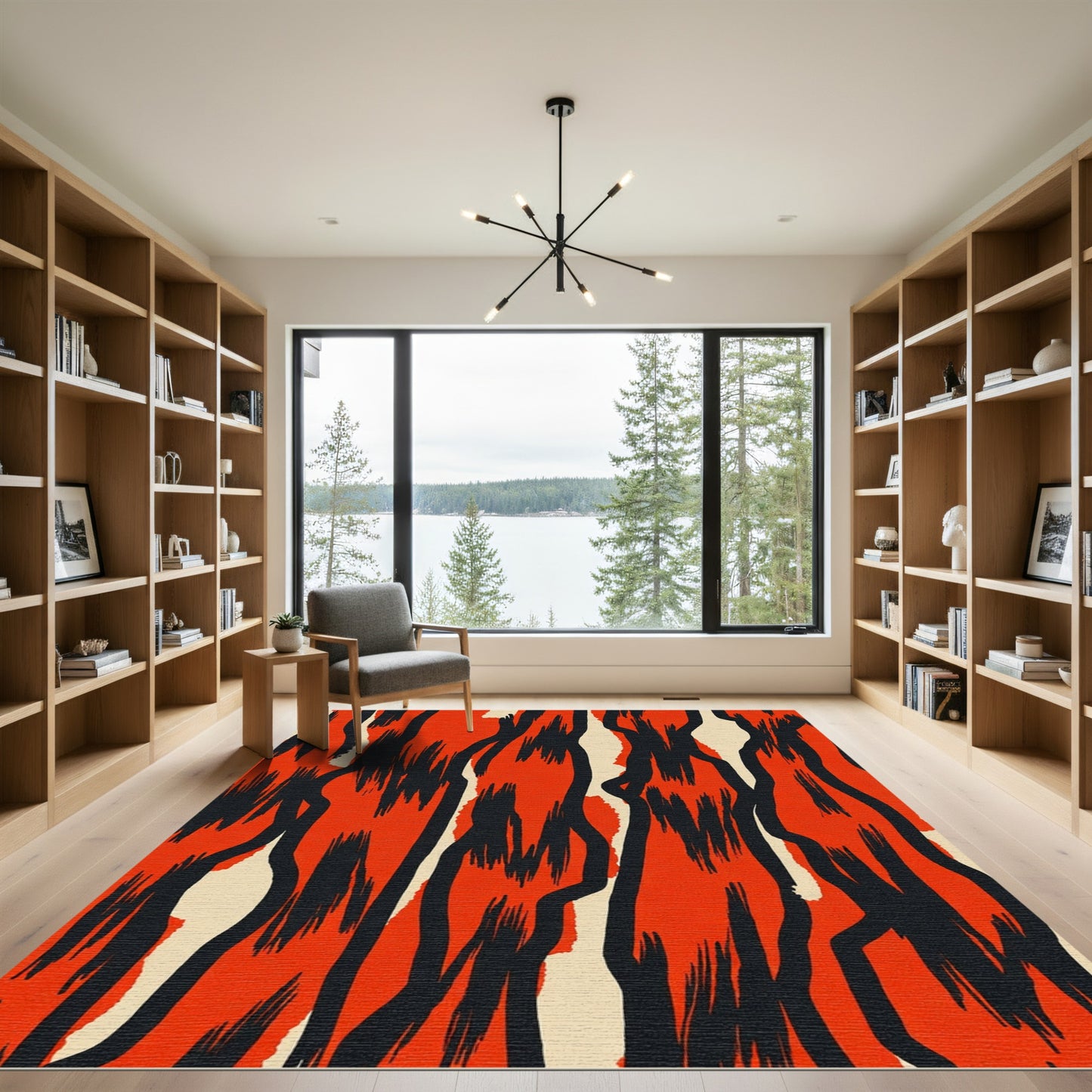 Bold Orange Abstract Stripe Rug