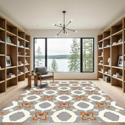 Gray and Tan Geometric Medallion Rug